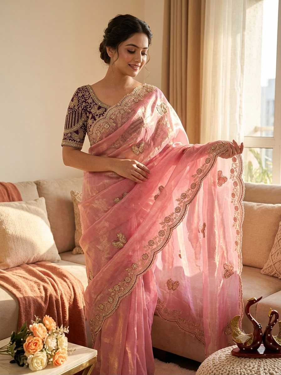 Satin Sequence Saree in Red