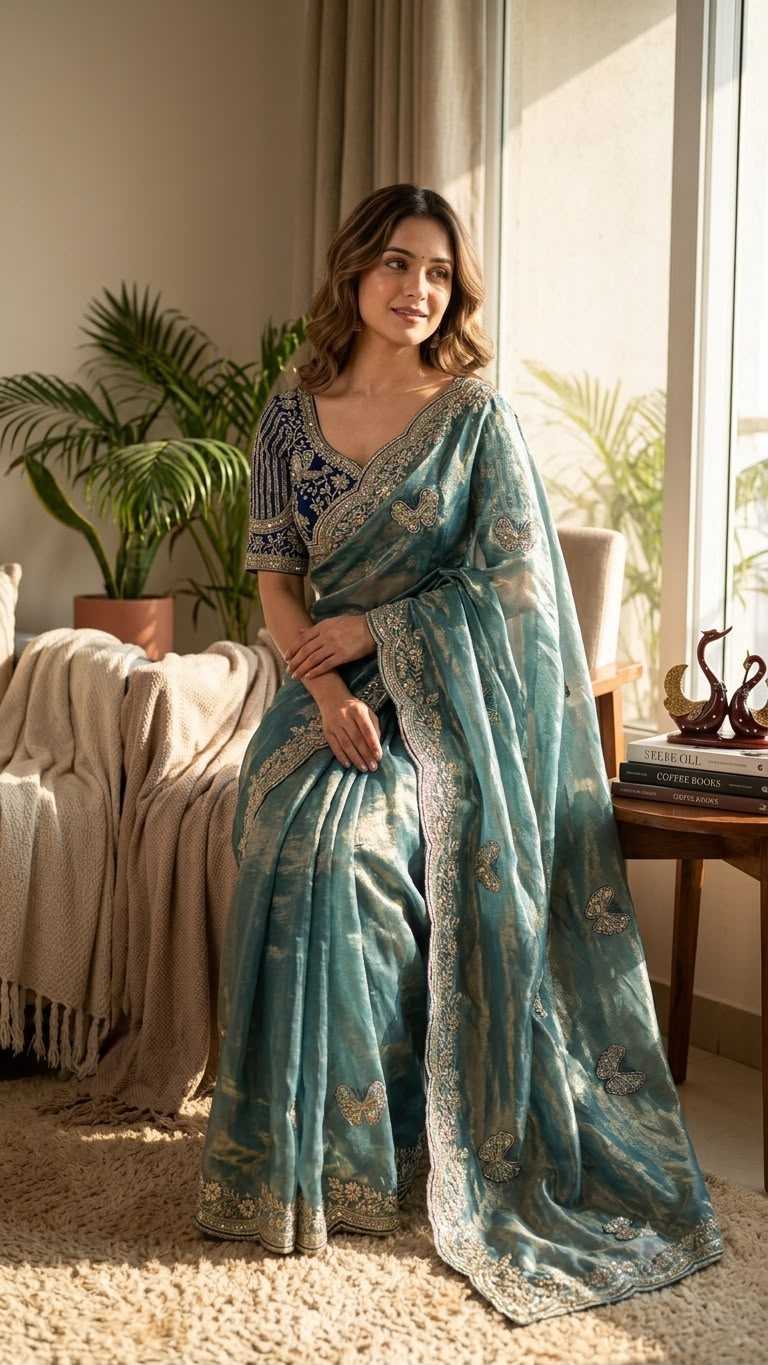 Satin Sequence Saree in Red