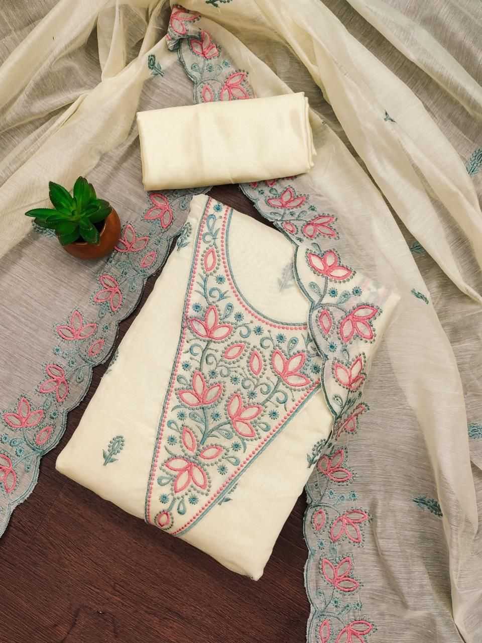 Chanderi Soft Embroidery Suit