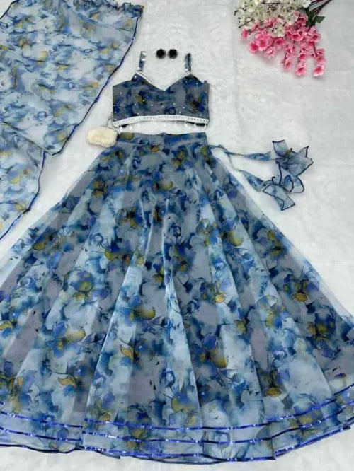 Organza Silk Designer Lehenga in Blue