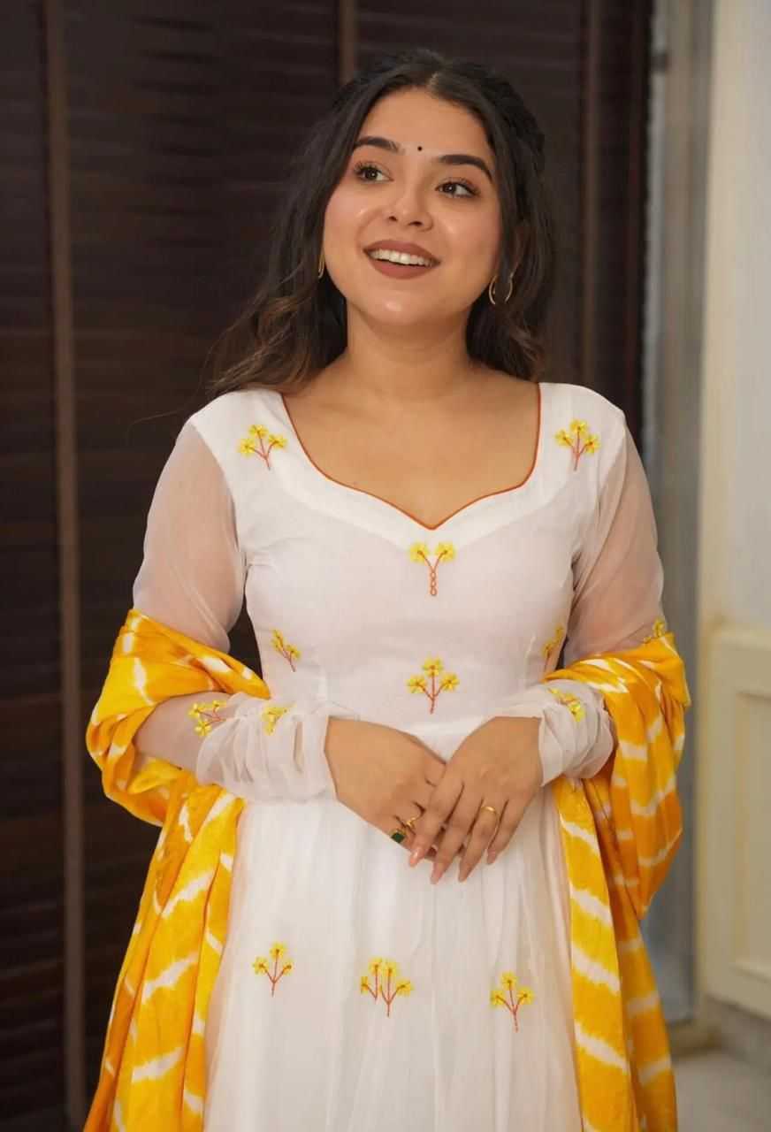 Georgette Embroidery Suit in Yellow