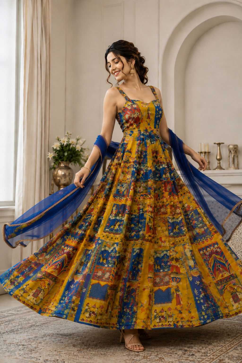 Organza Silk Printed Gown in Green