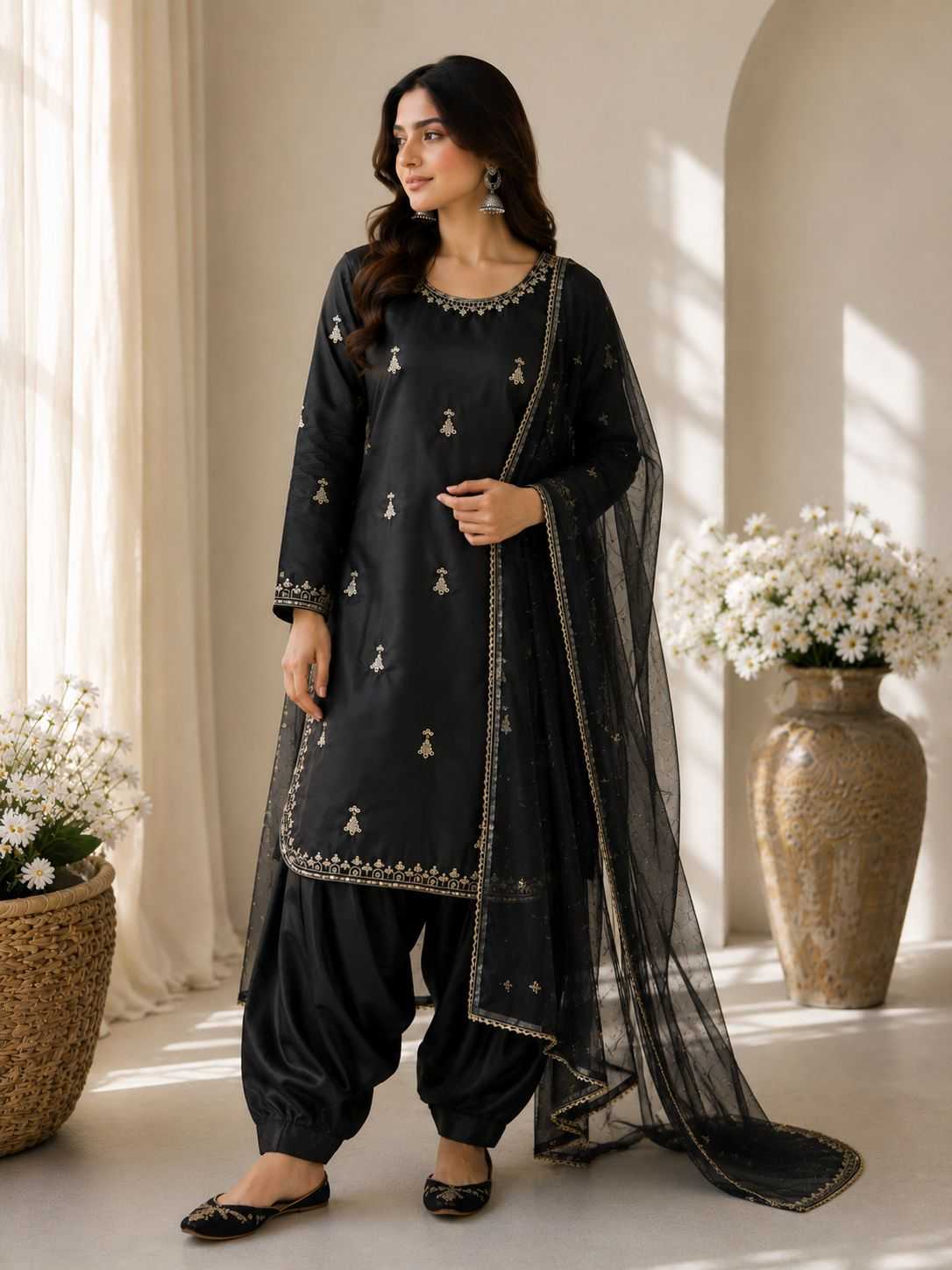 Satin Embroidery Suit