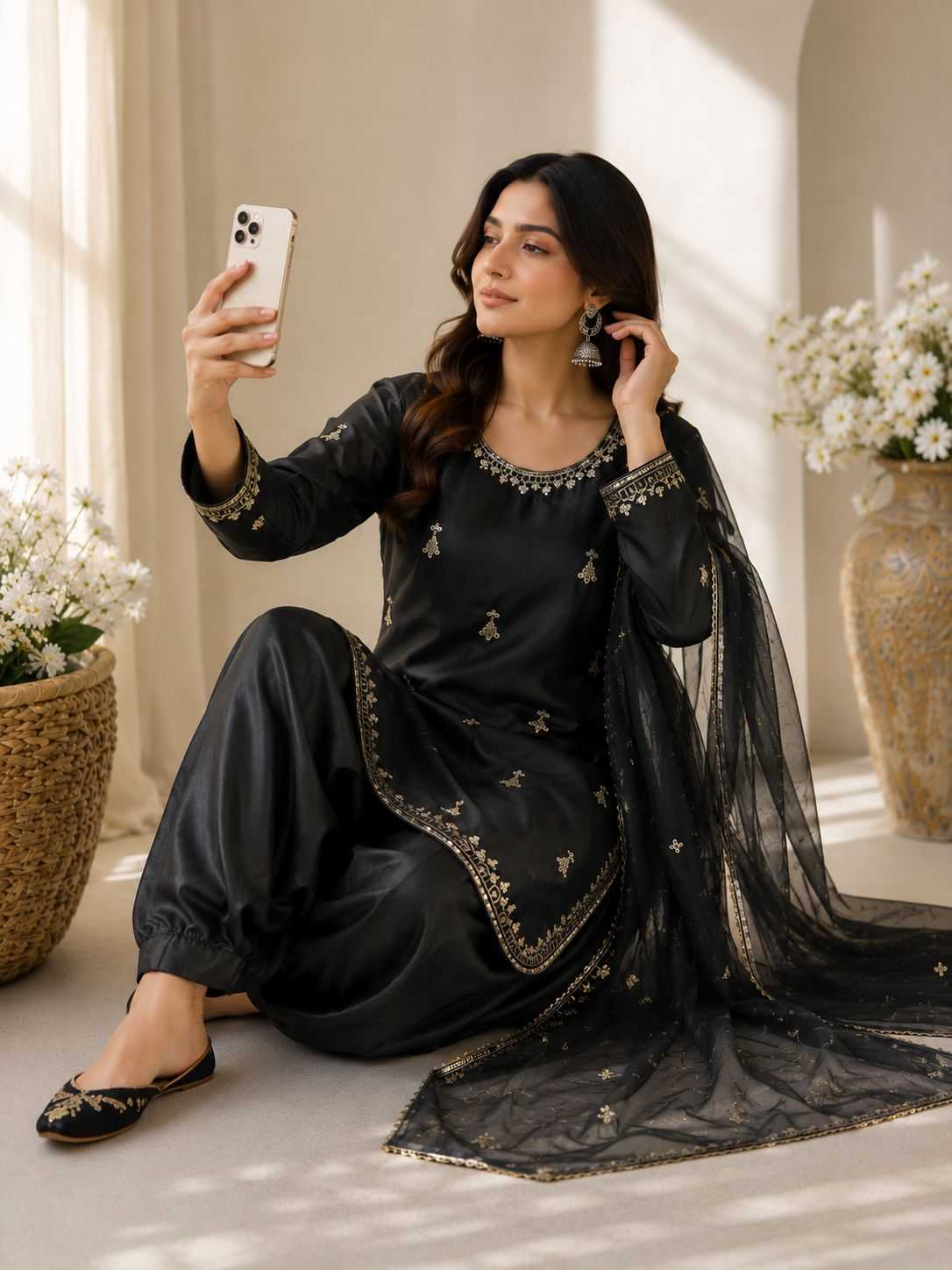 Satin Embroidery Suit