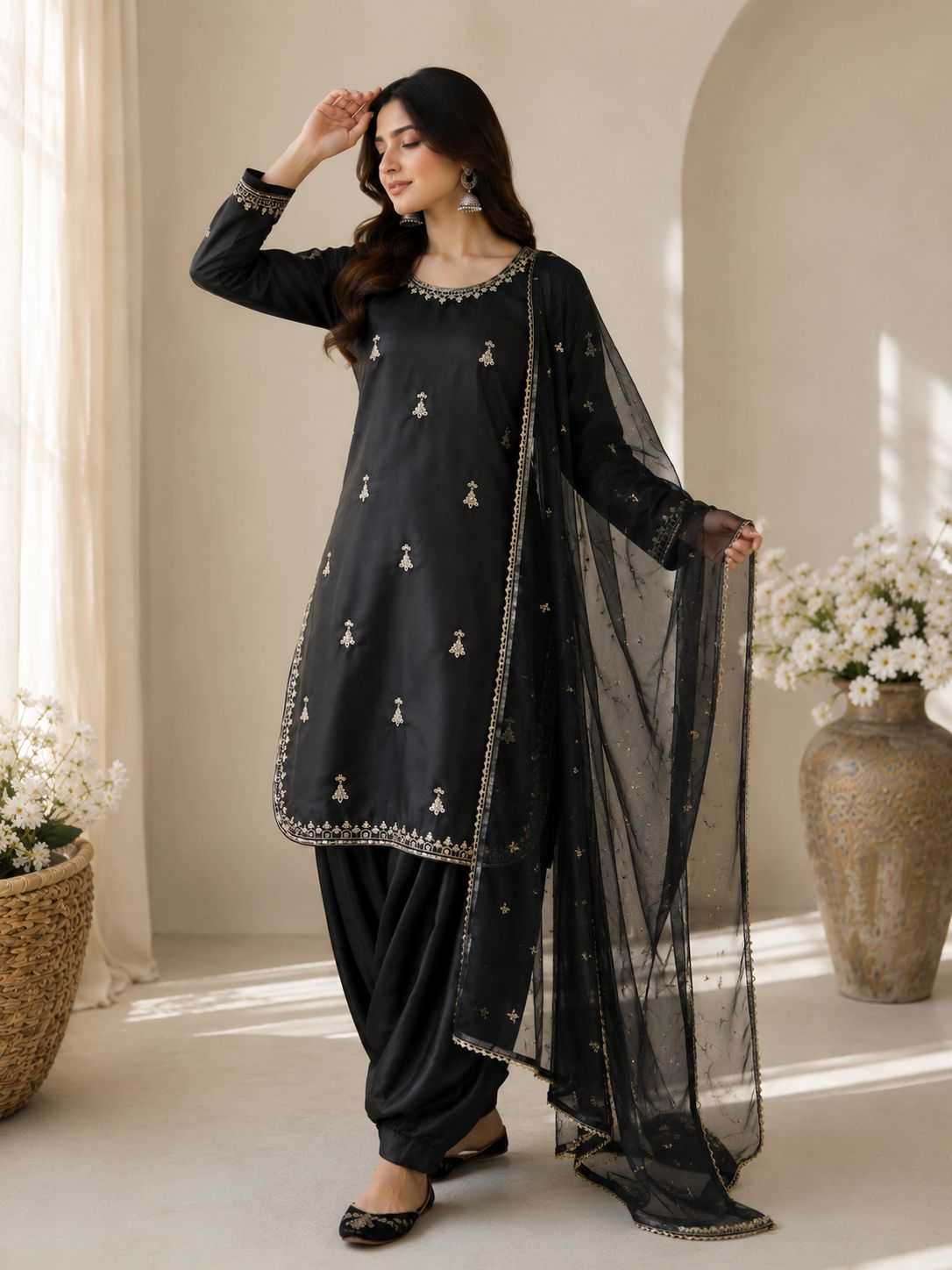 Satin Embroidery Suit