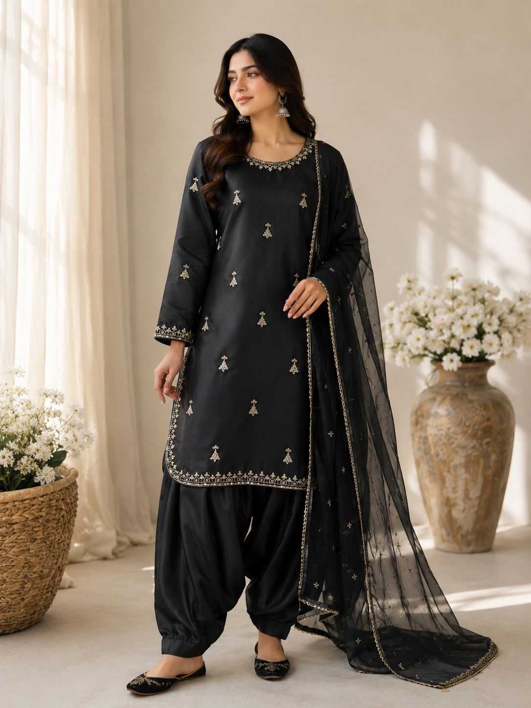 Satin Embroidery Suit