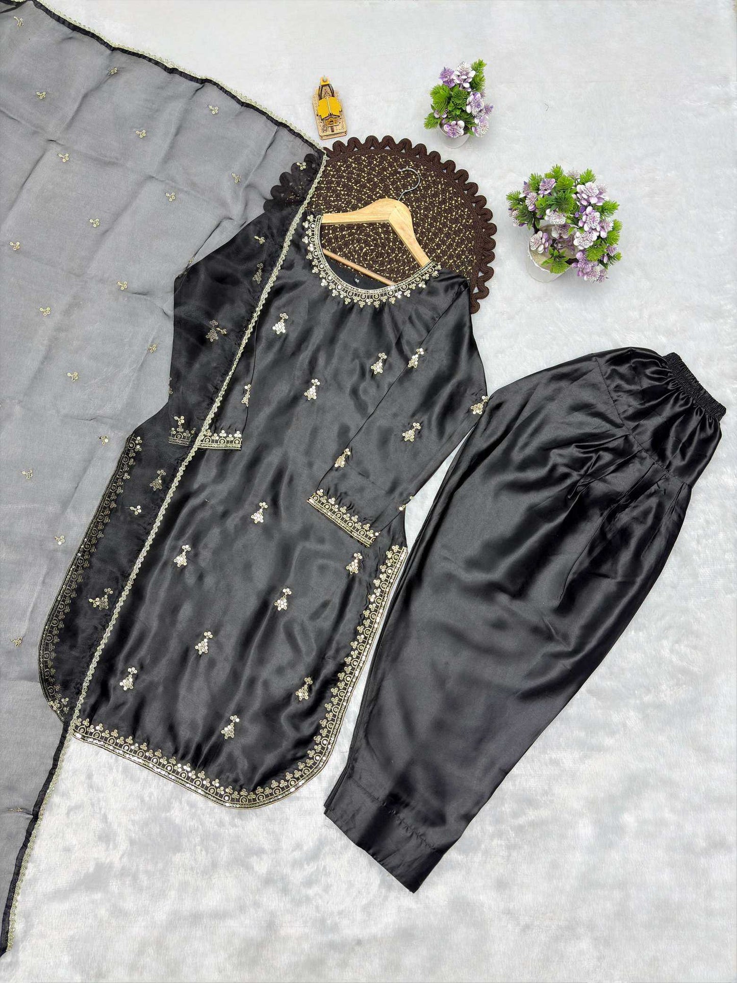 Satin Embroidery Suit