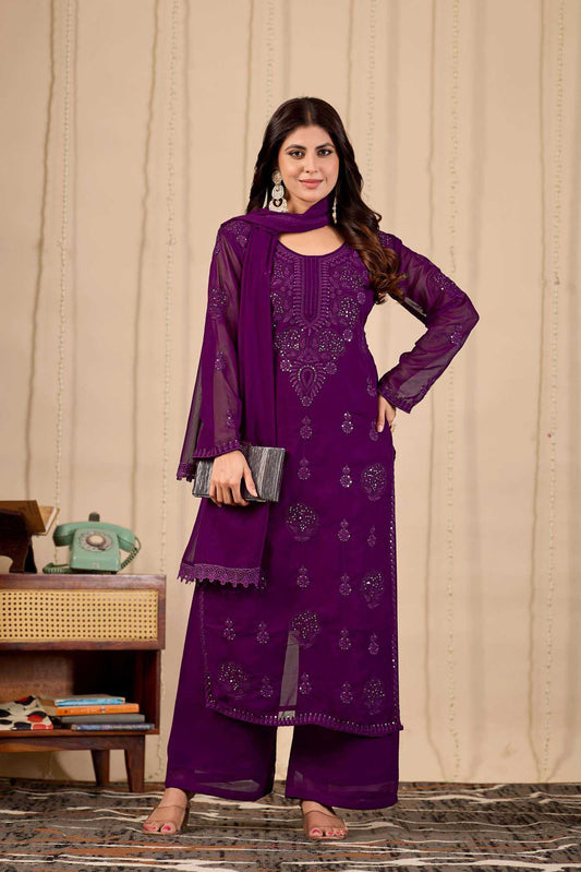 Faux Georgette Embroidery Suit 013