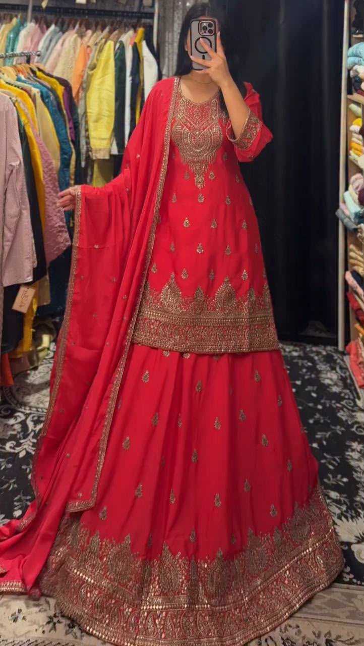 Chinon Silk Embroidery Suit in Mehndi