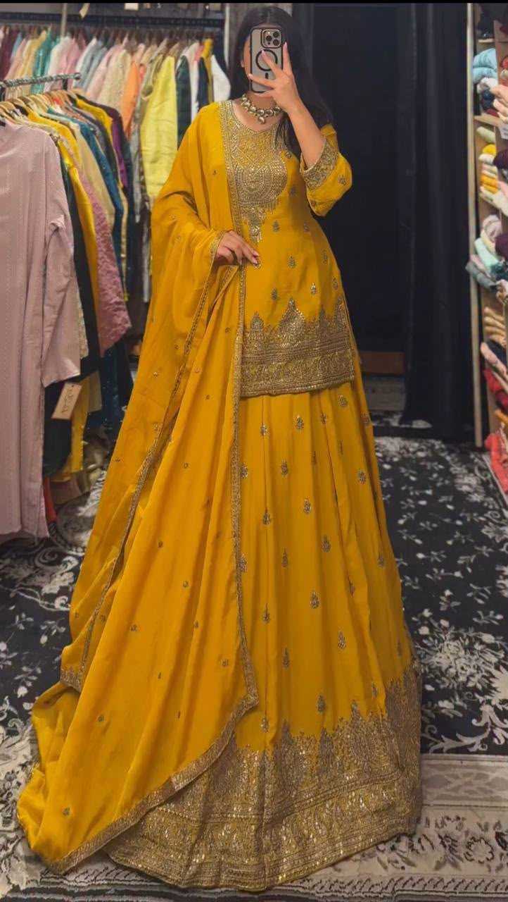 Chinon Silk Embroidery Suit in Mehndi