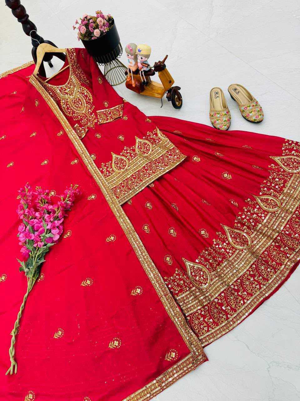 Chinon Silk Embroidery Suit in Mehndi