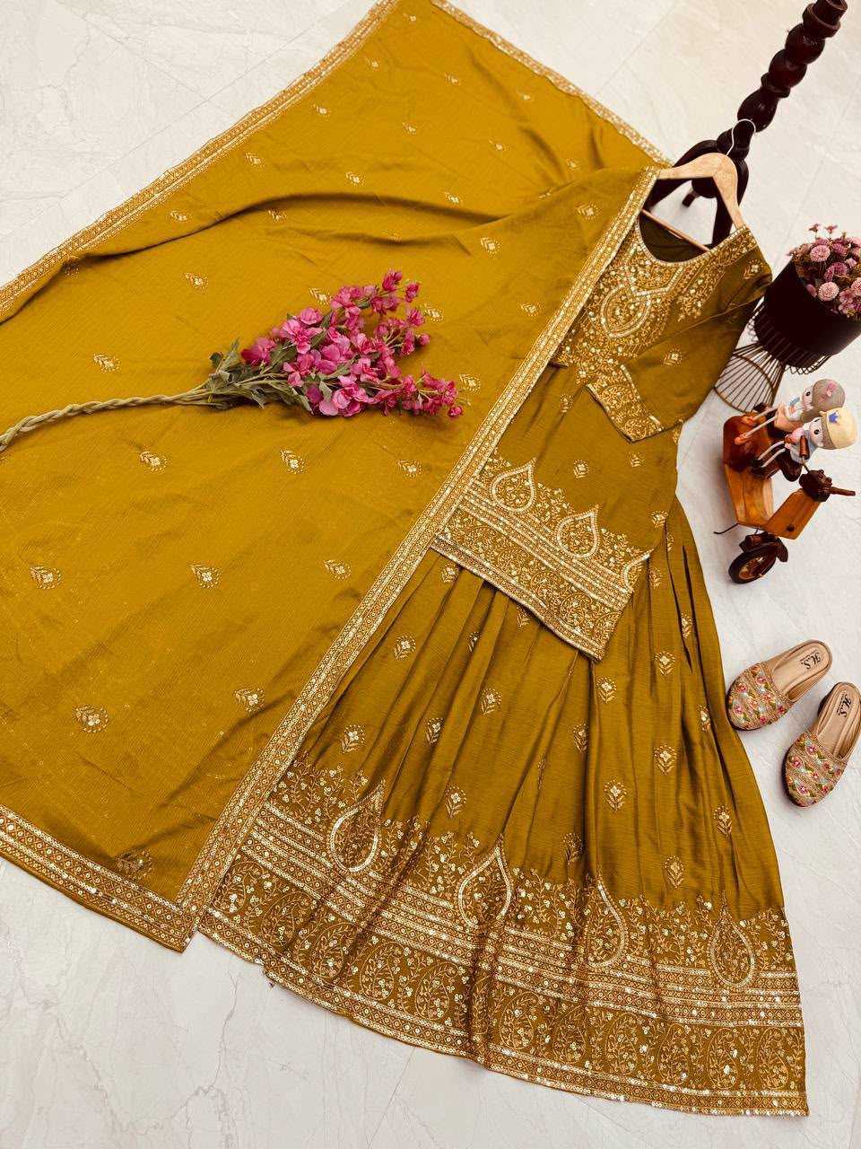 Chinon Silk Embroidery Suit in Mehndi