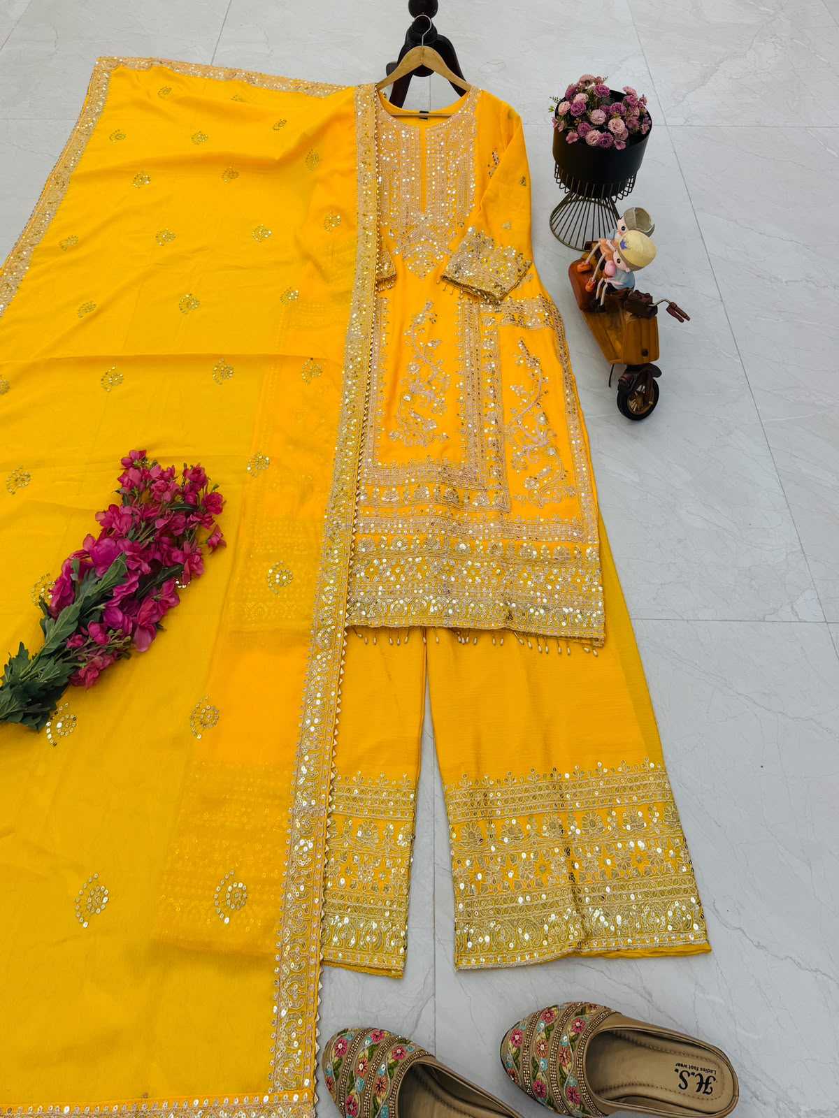 Chinon Silk Embroidery Suit