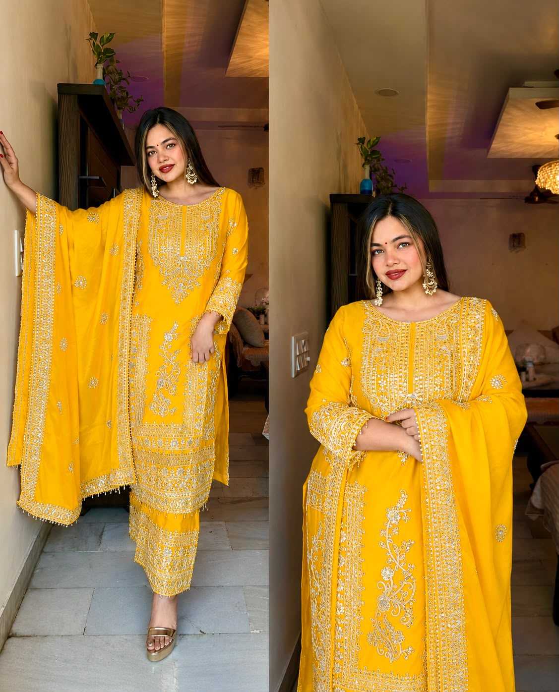 Chinon Silk Embroidery Suit