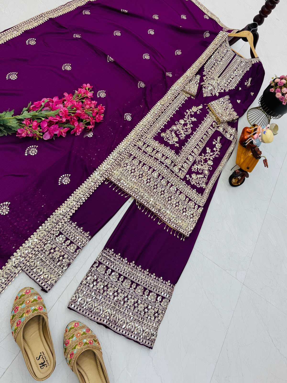 Chinon Silk Embroidery Suit