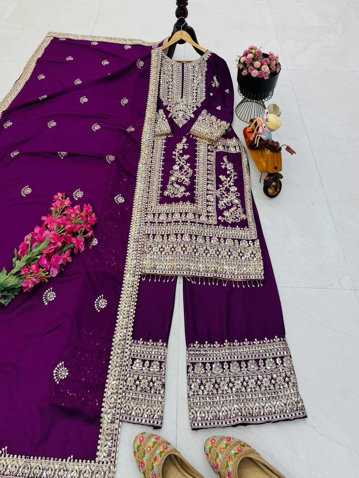 Chinon Silk Embroidery Suit