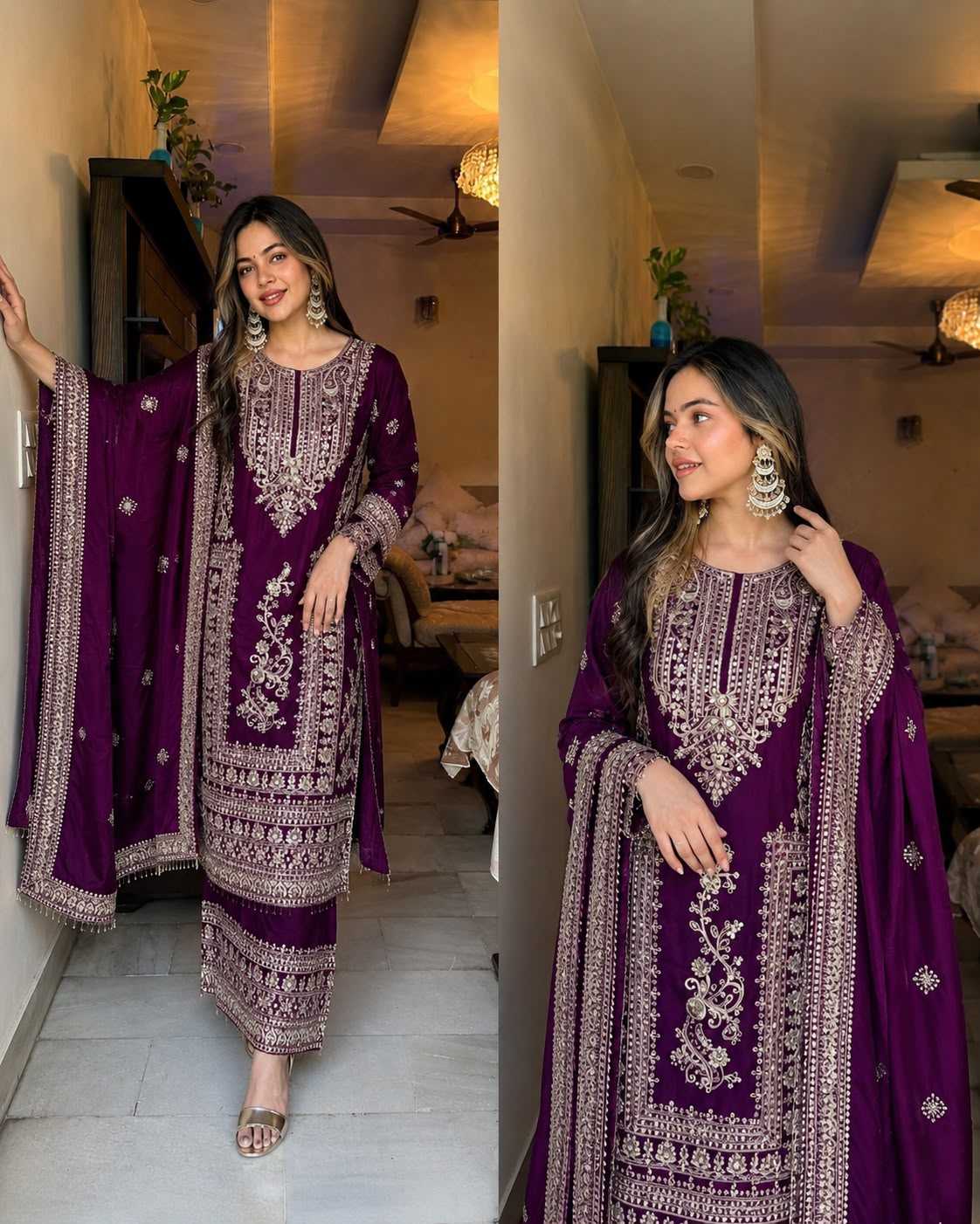 Chinon Silk Embroidery Suit
