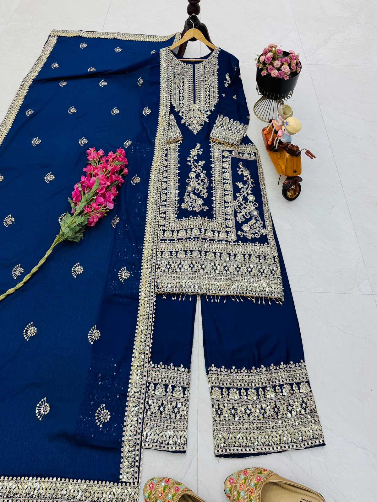 Chinon Silk Embroidery Suit