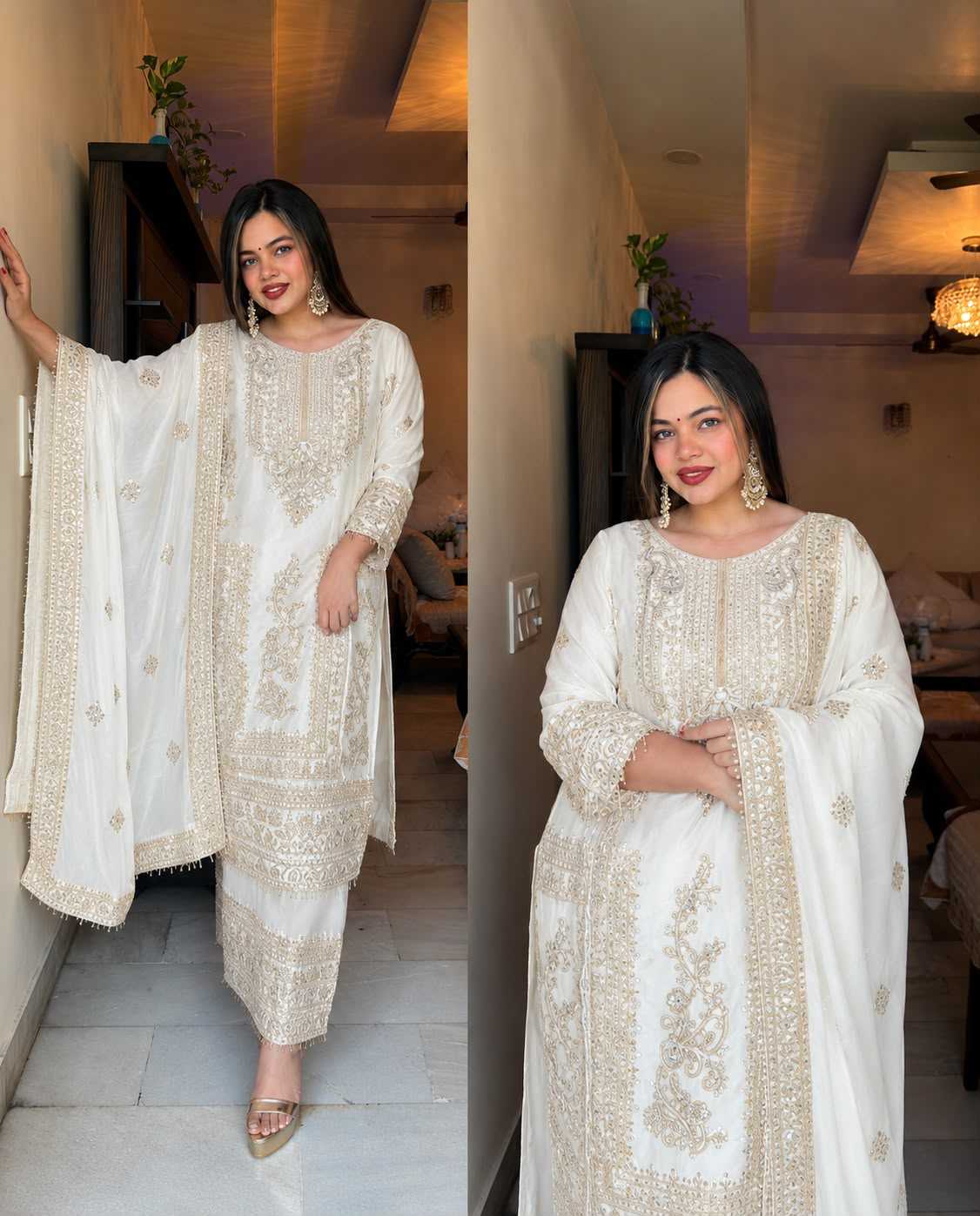 Chinon Silk Embroidery Suit