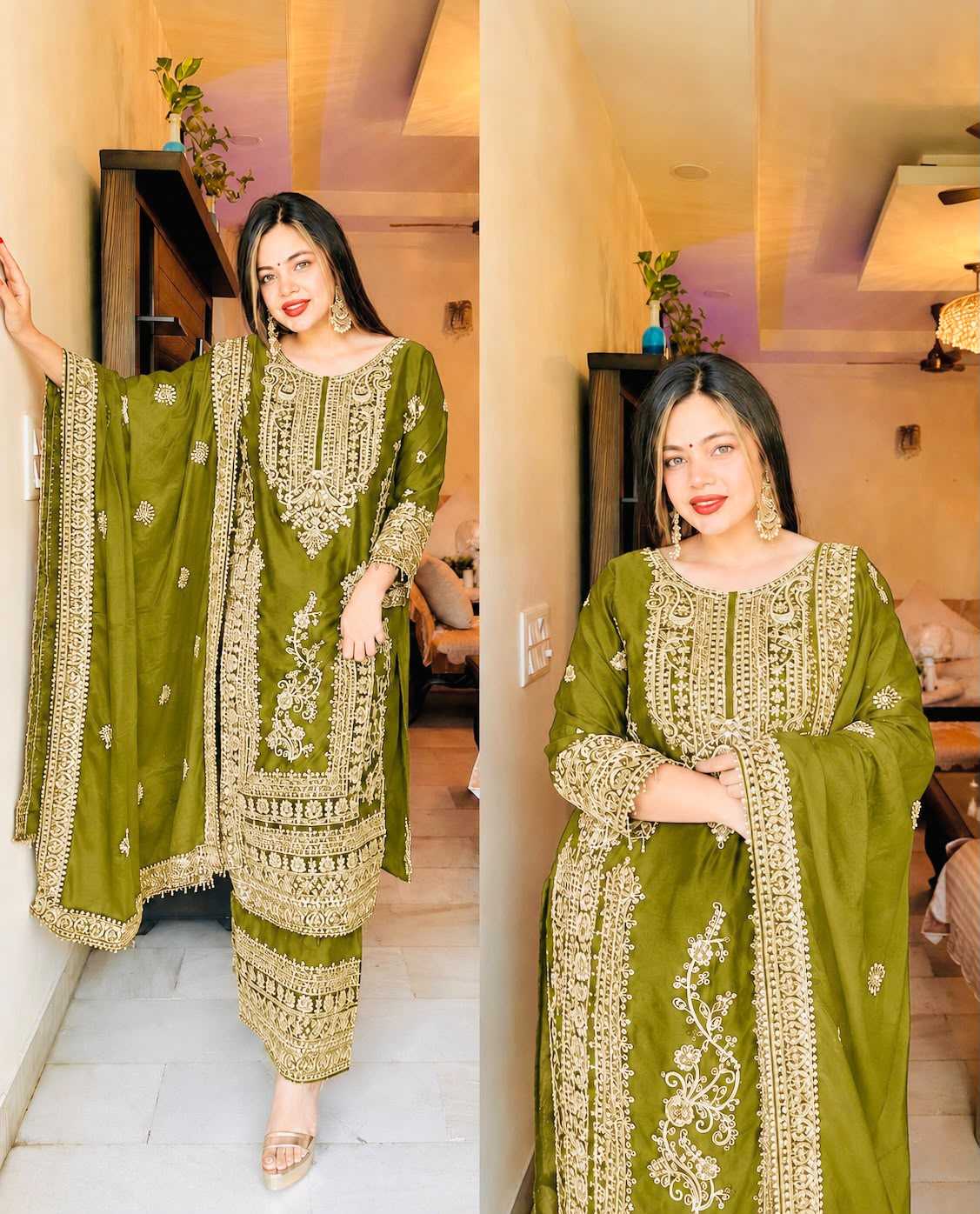 Chinon Silk Embroidery Suit