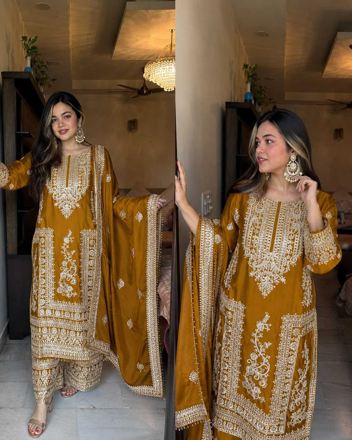 Chinon Silk Embroidery Suit