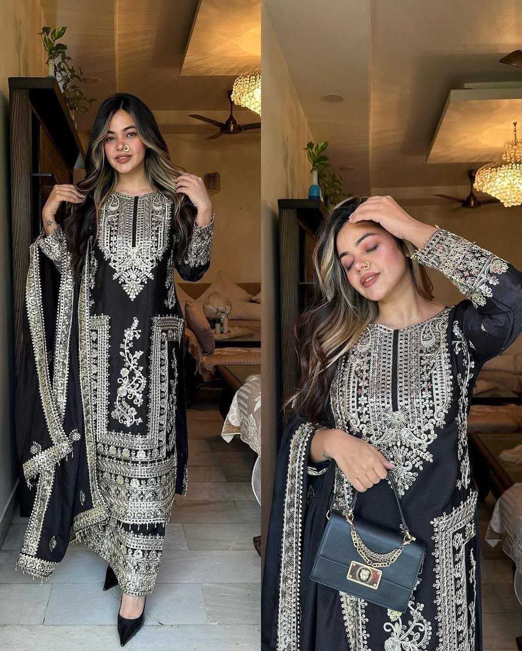 Chinon Silk Embroidery Suit