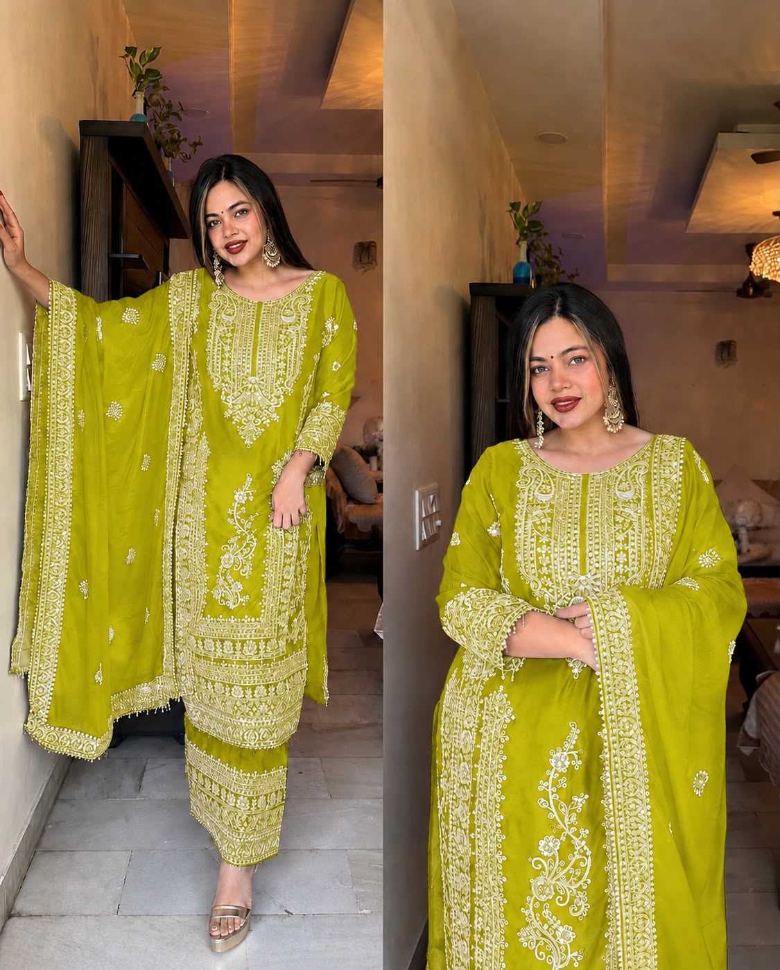 Chinon Silk Embroidery Suit