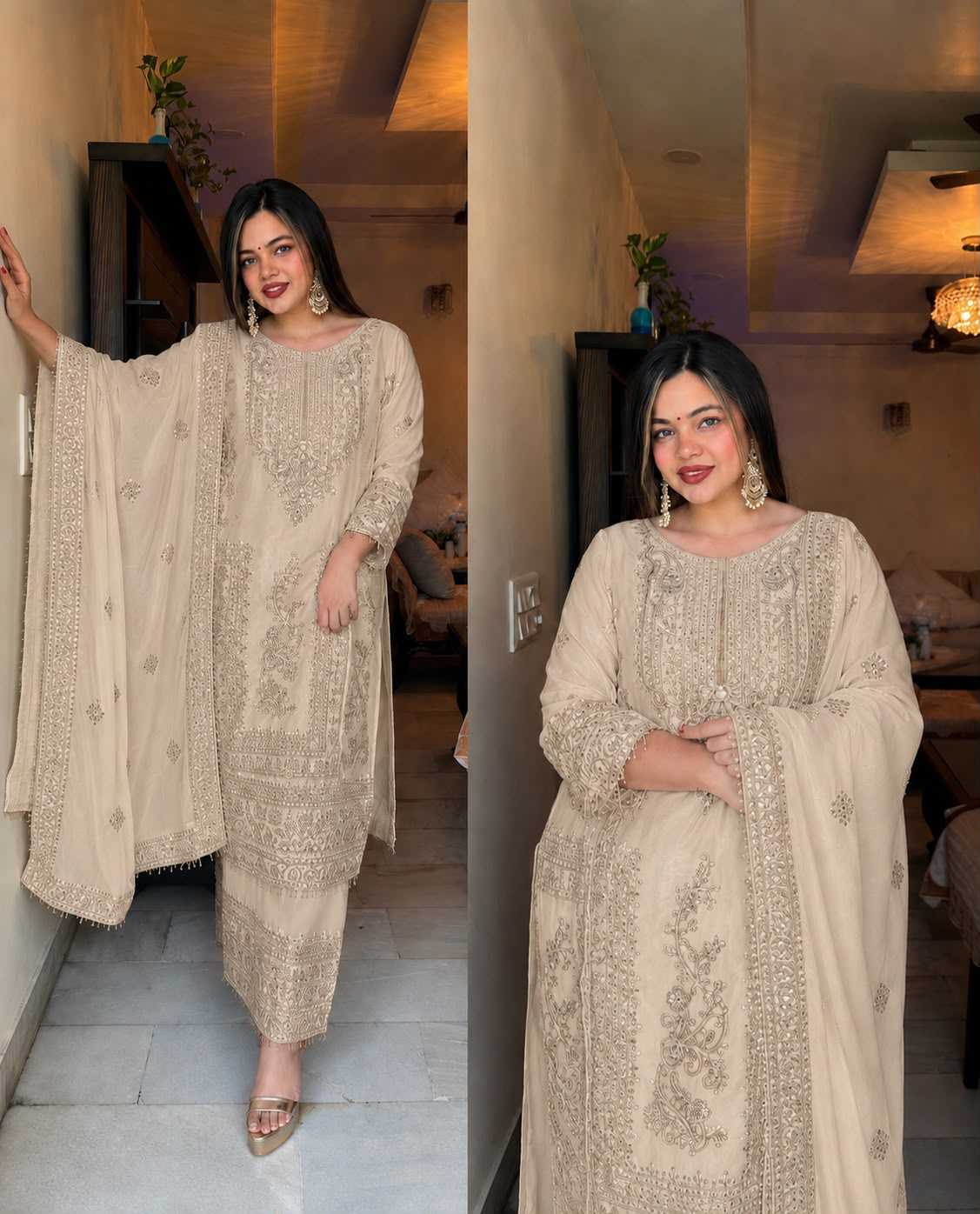 Chinon Silk Embroidery Suit