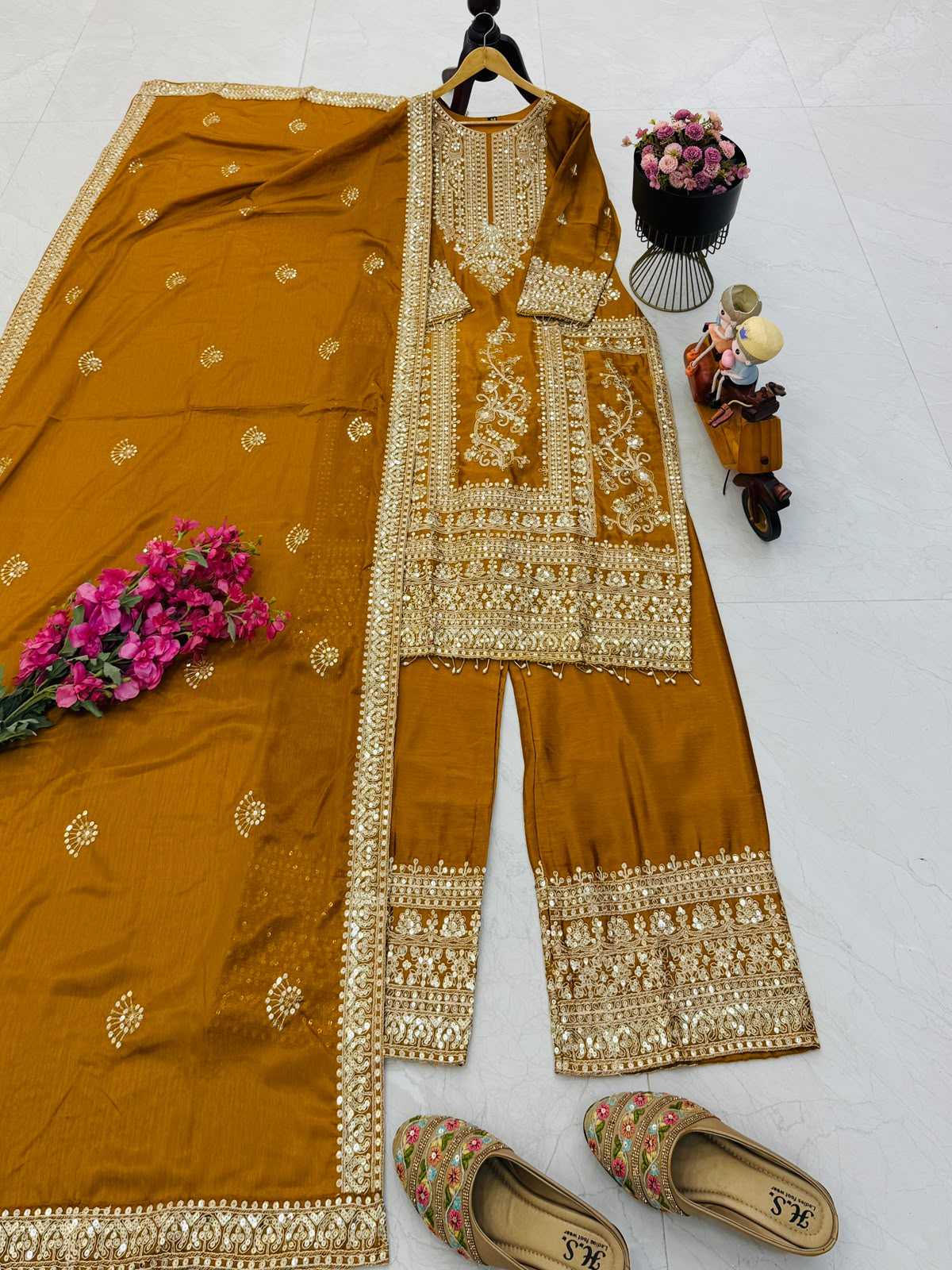 Chinon Silk Embroidery Suit