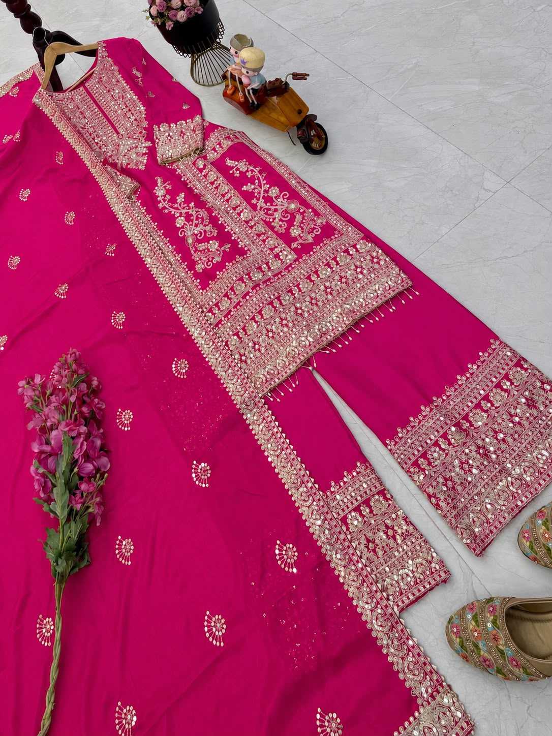 Chinon Silk Embroidery Suit