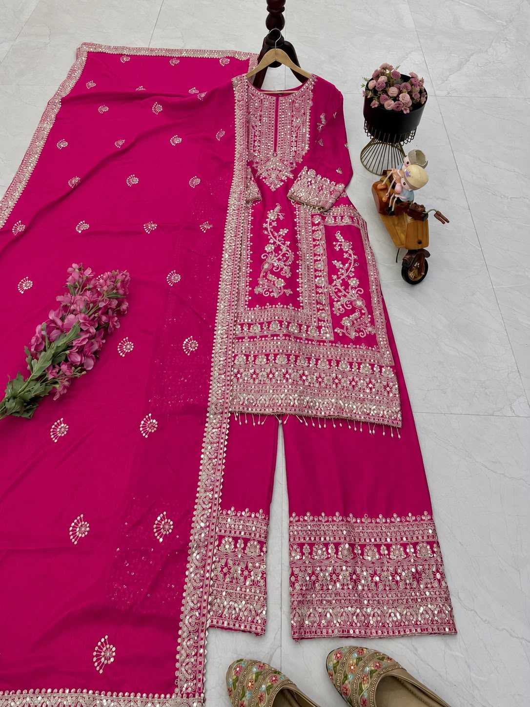 Chinon Silk Embroidery Suit