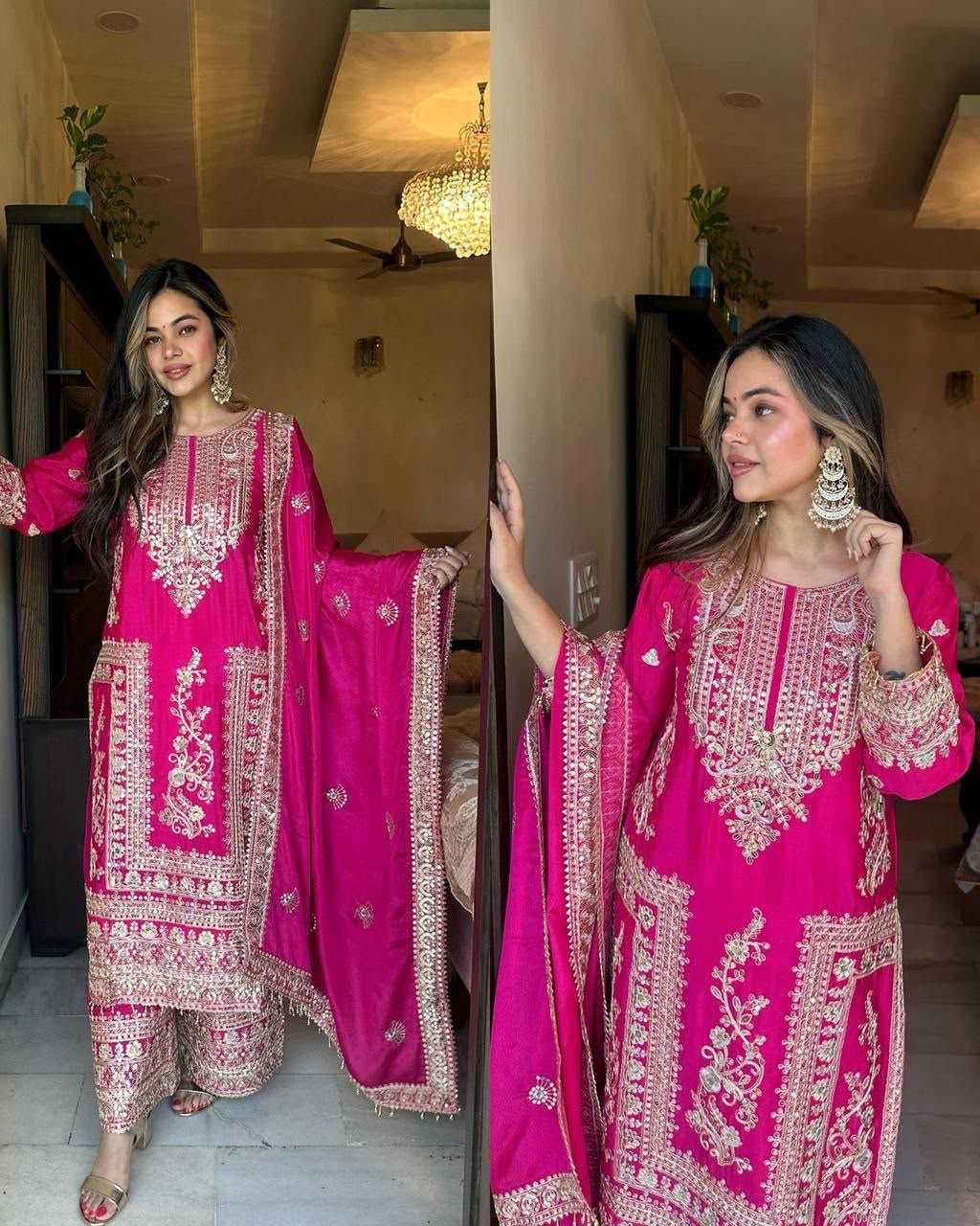 Chinon Silk Embroidery Suit
