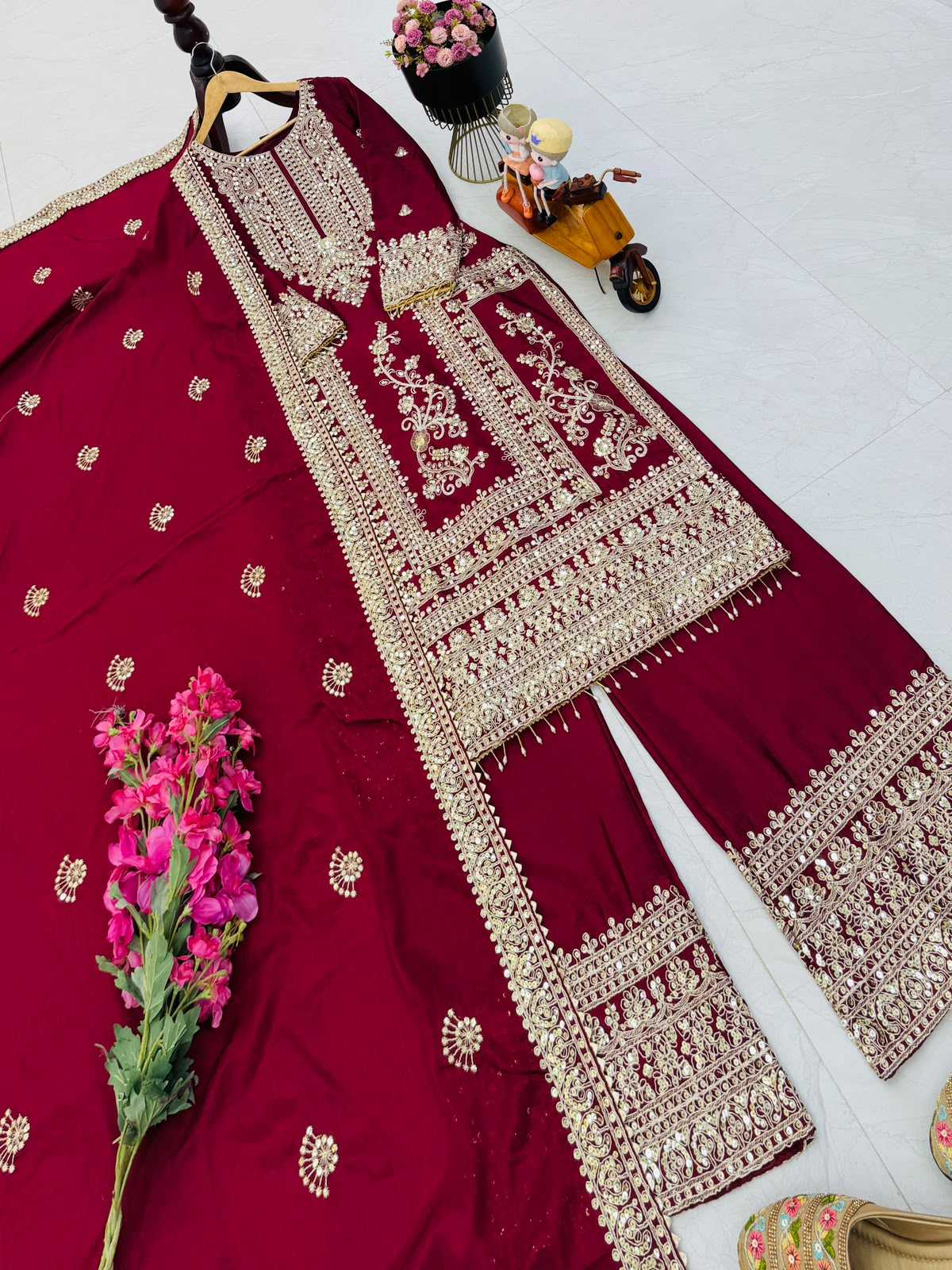 Chinon Silk Embroidery Suit