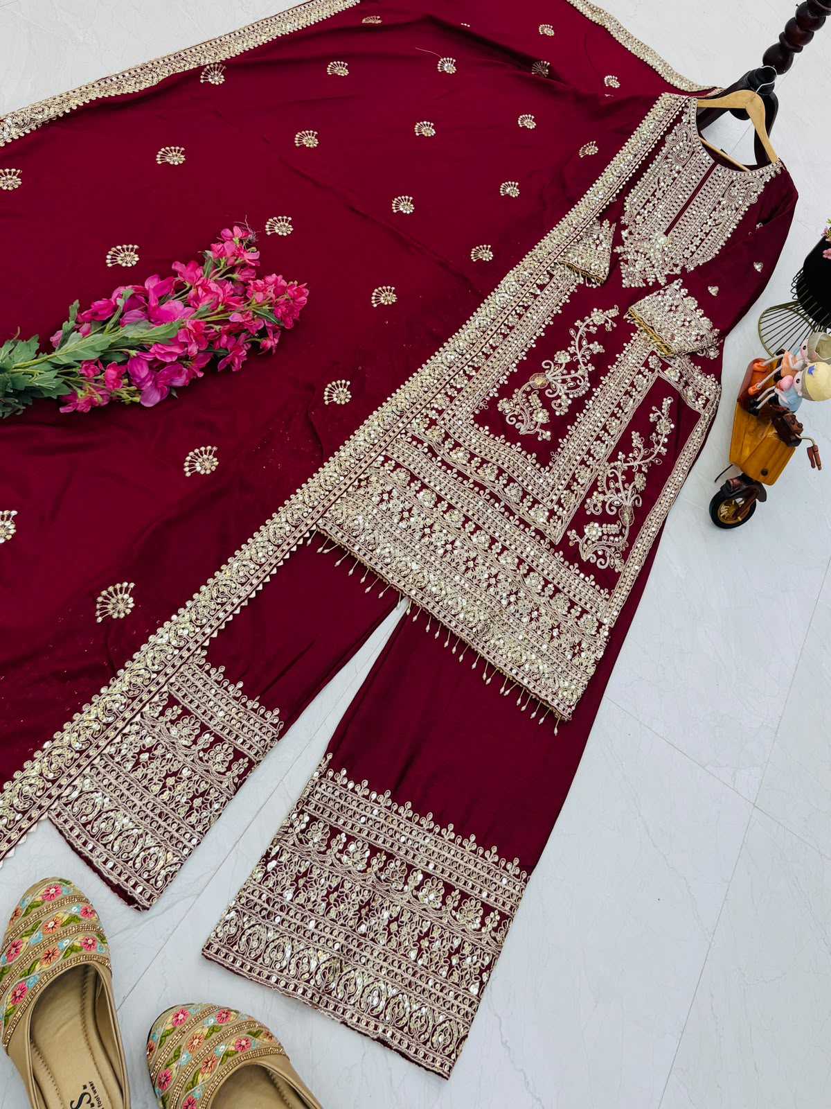 Chinon Silk Embroidery Suit