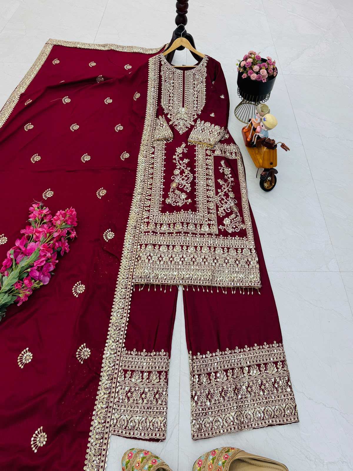 Chinon Silk Embroidery Suit
