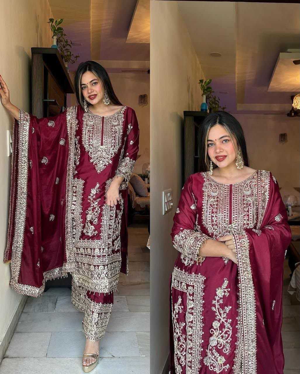 Chinon Silk Embroidery Suit