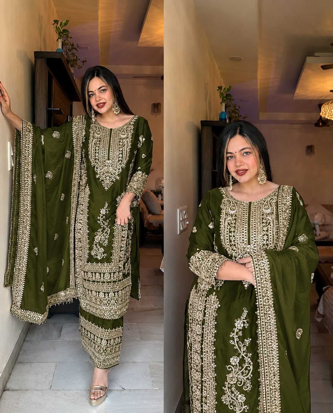 Chinon Silk Embroidery Suit