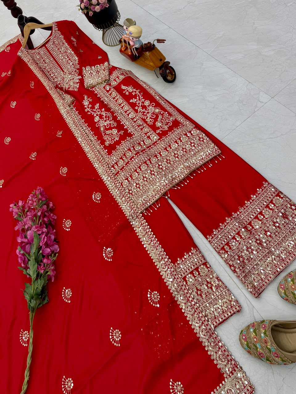 Chinon Silk Embroidery Suit