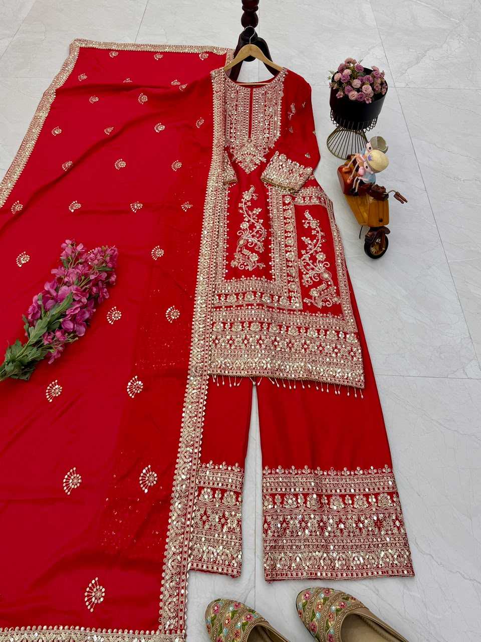 Chinon Silk Embroidery Suit