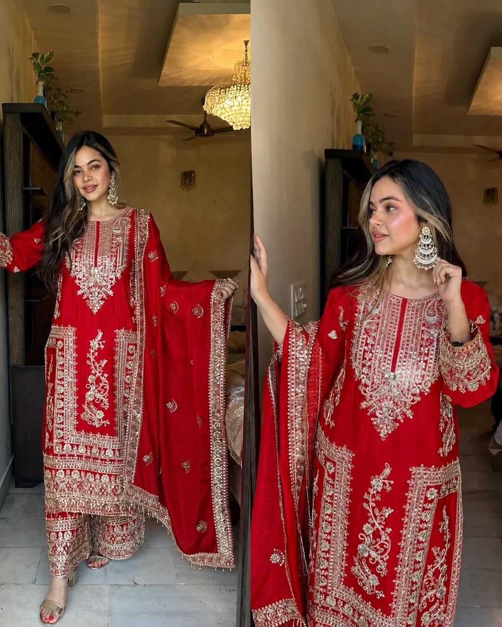 Chinon Silk Embroidery Suit