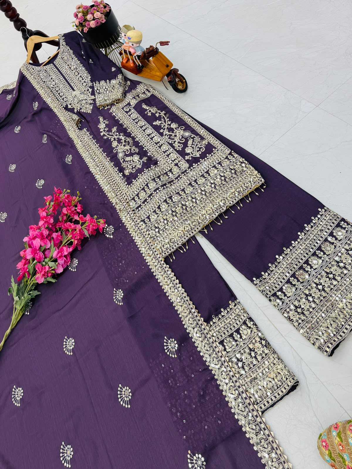 Chinon Silk Embroidery Suit