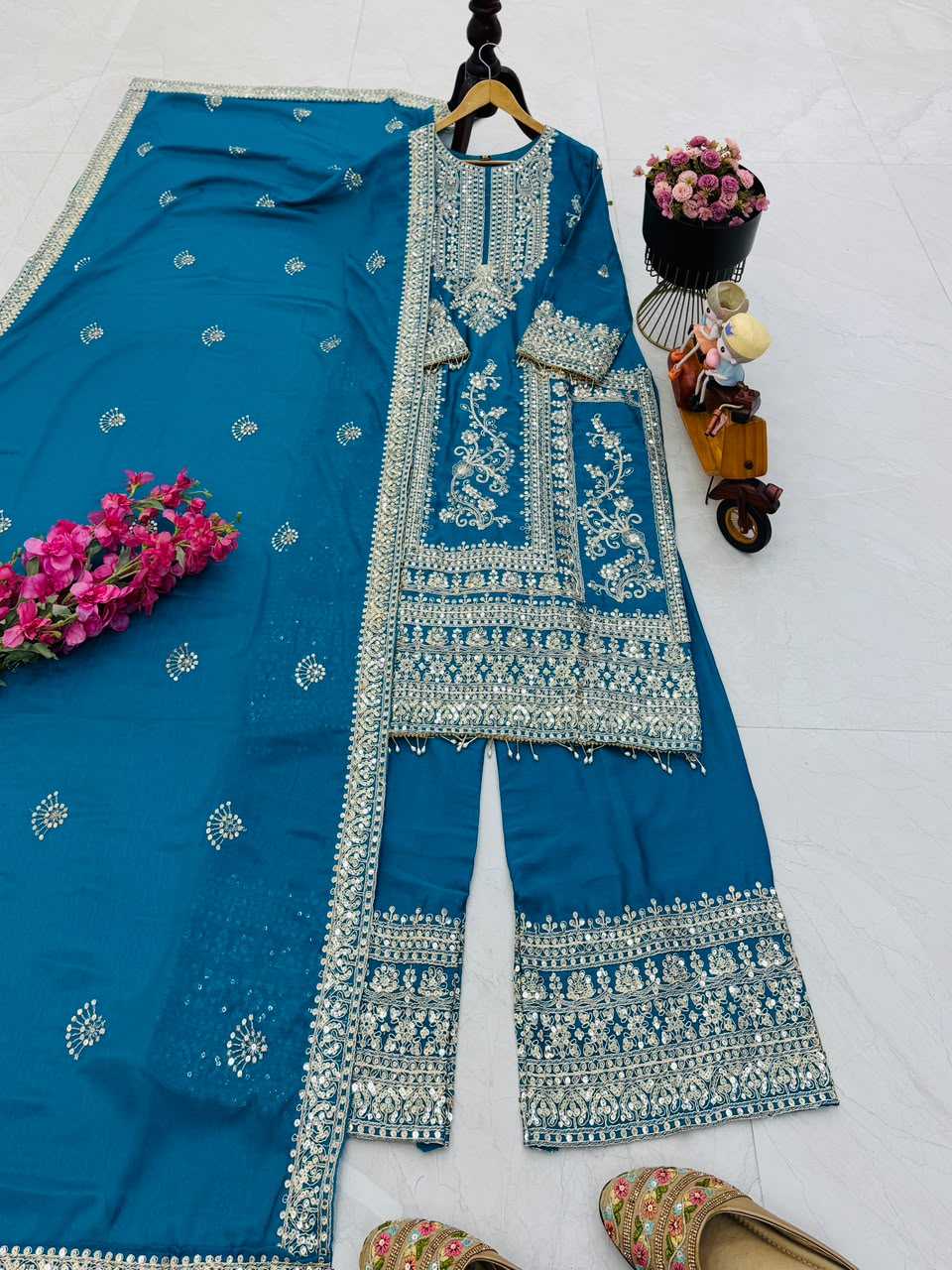Chinon Silk Embroidery Suit