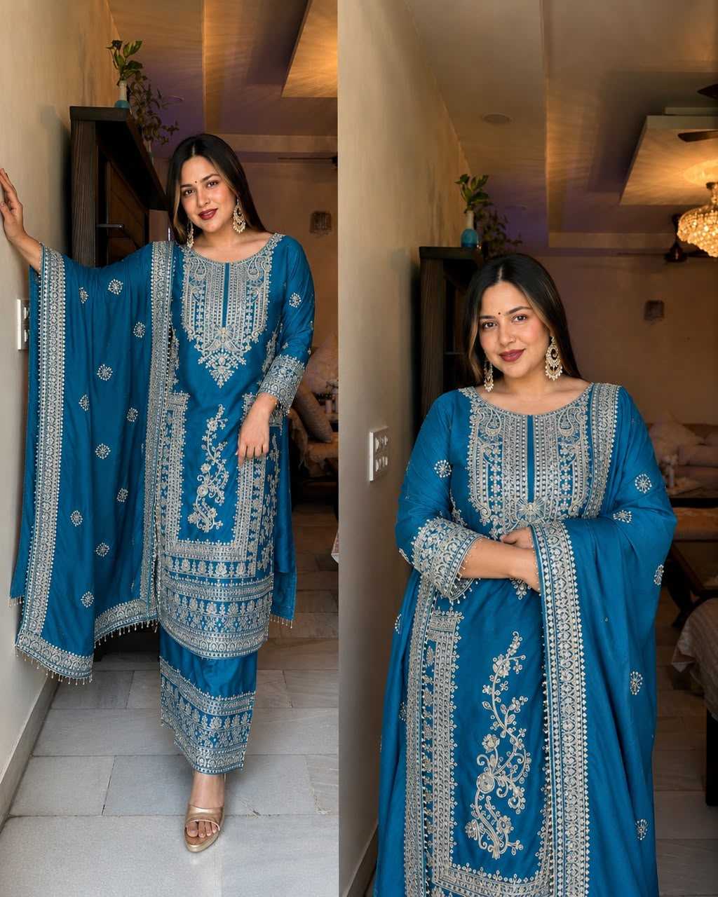 Chinon Silk Embroidery Suit