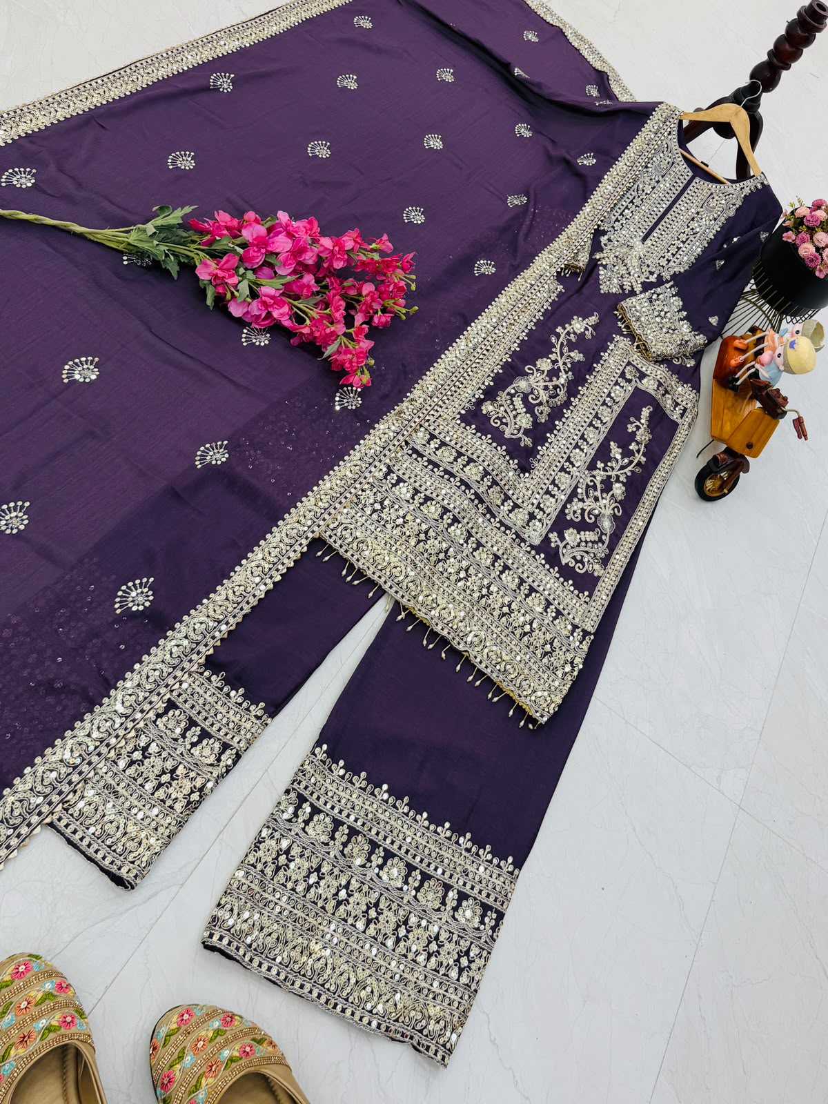 Chinon Silk Embroidery Suit