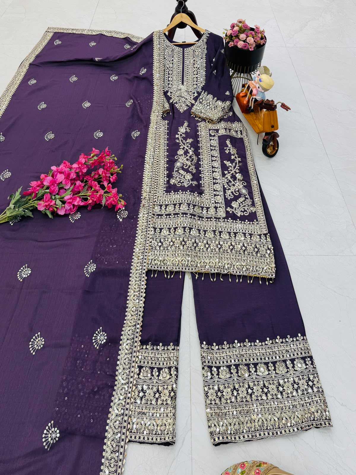 Chinon Silk Embroidery Suit