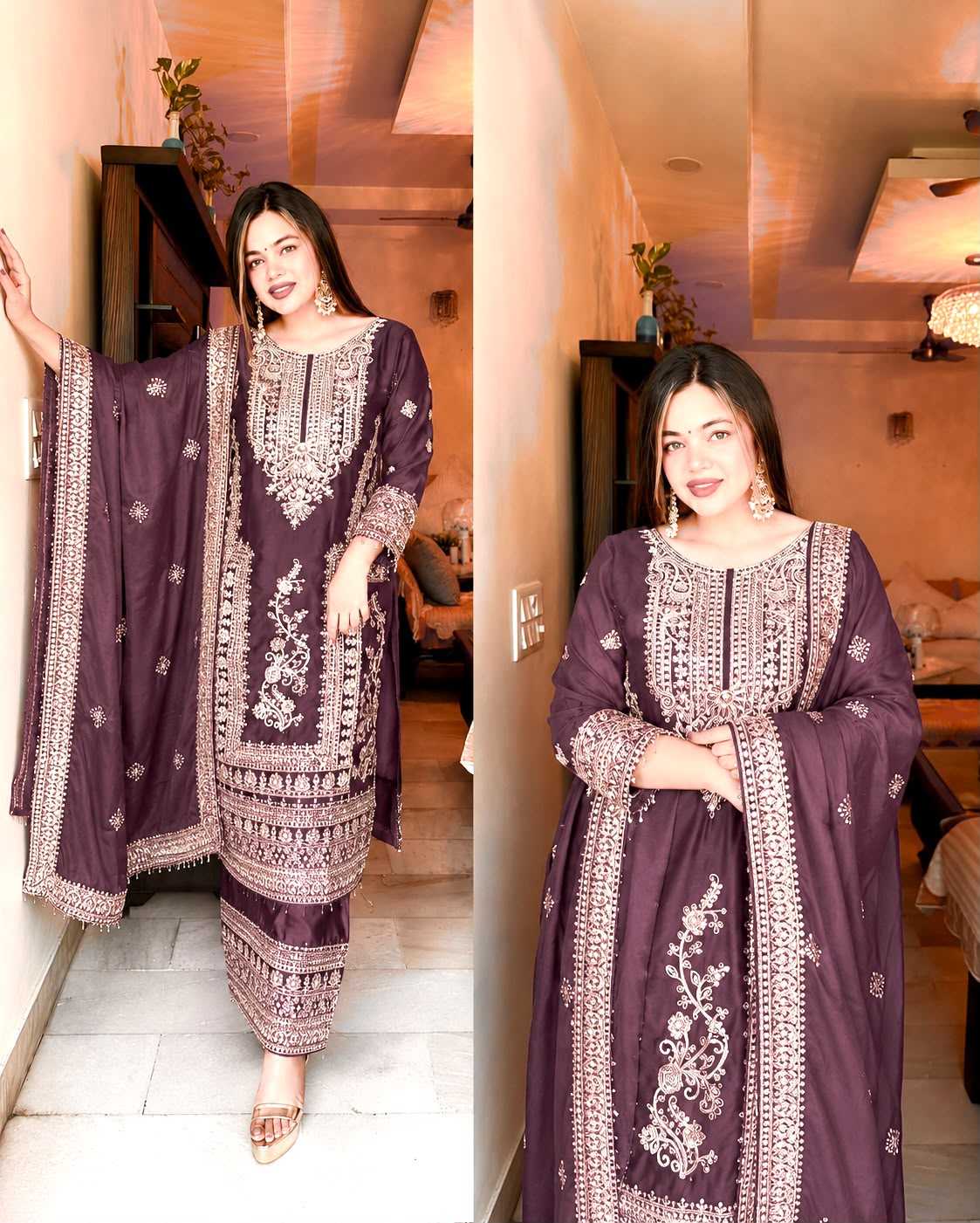 Chinon Silk Embroidery Suit