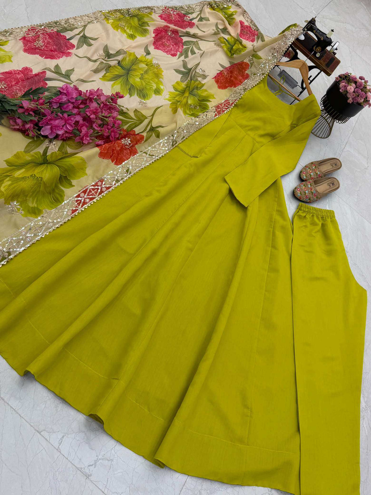 Heavy Roman Silk Party Gown in Pista