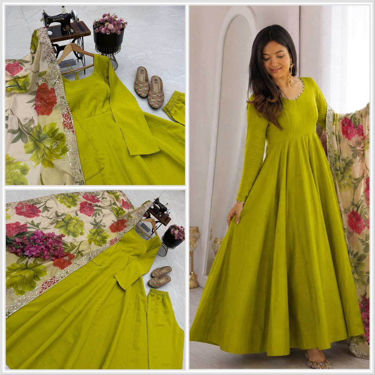 Heavy Roman Silk Party Gown in Pista