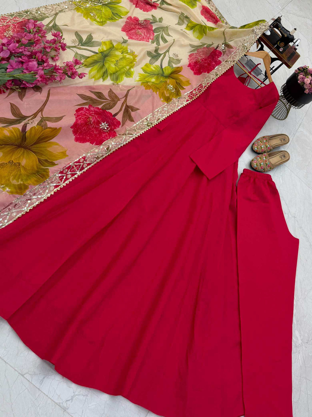 Heavy Roman Silk Party Gown in Pista