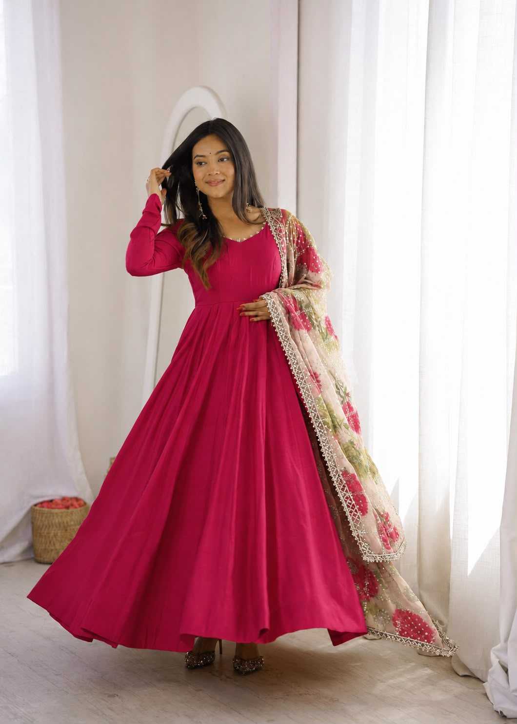 Heavy Roman Silk Party Gown in Pista